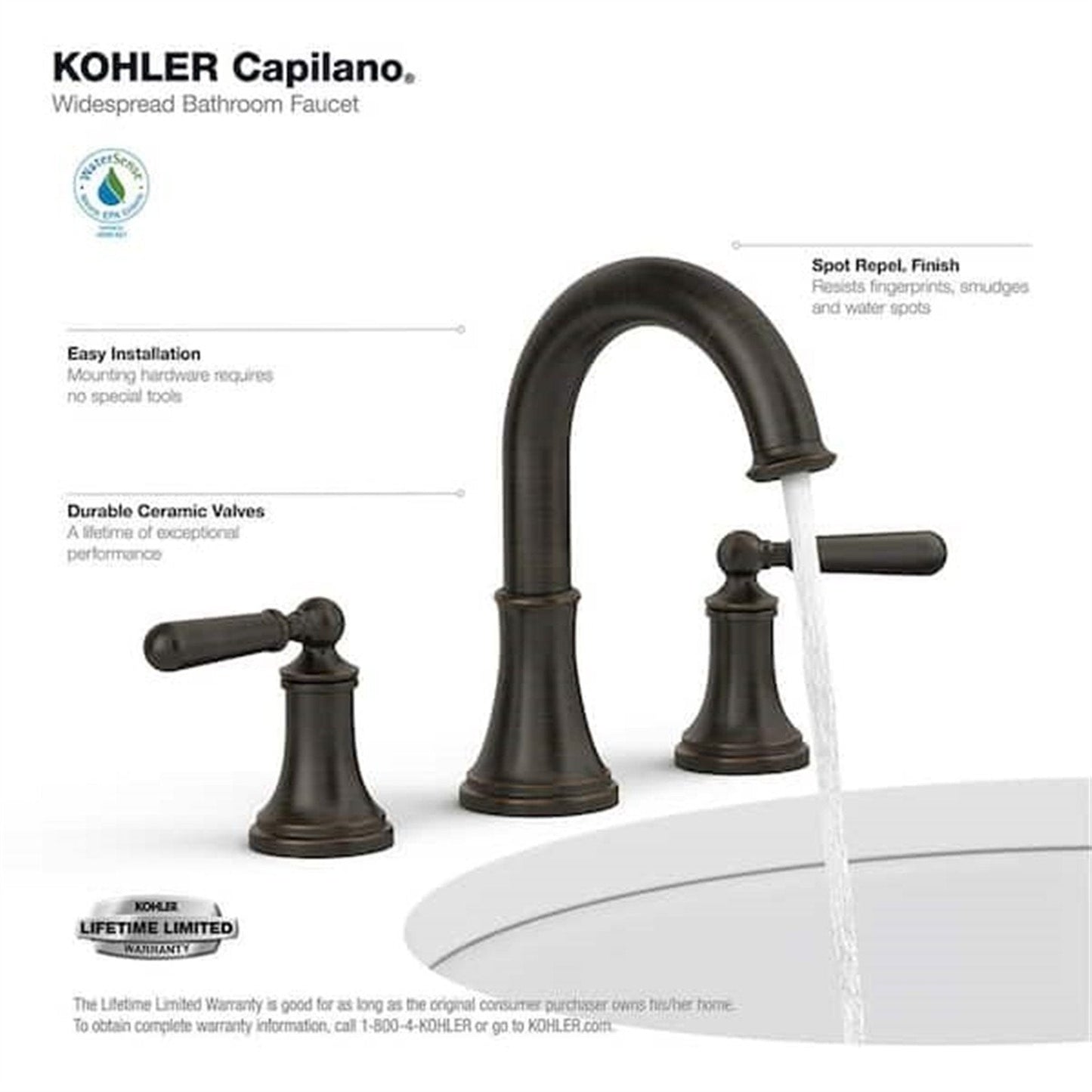 Kohler Capilano 8 in. Widespread Bathroom Faucet Oil-Rubbed Bronze K-R30582-4D-2BZ
