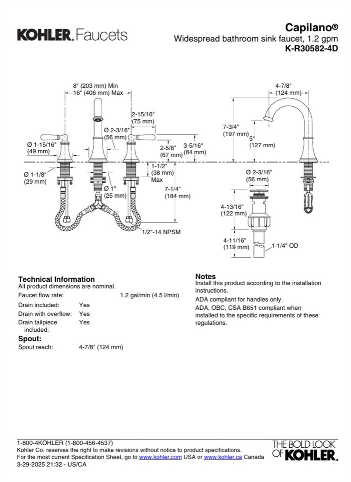 Kohler Capilano 8 in. Widespread Bathroom Faucet Oil-Rubbed Bronze K-R30582-4D-2BZ