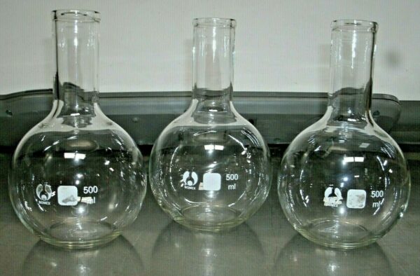 Lot of 3-500 ml Bomex Flask-Round w/Flat Bottom 7" Height-American EDU-NEW