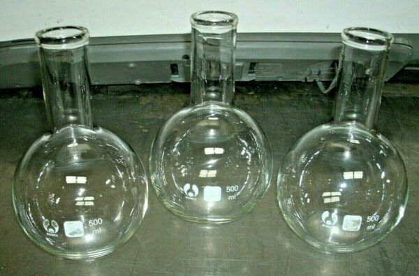 Lot of 3-500 ml Bomex Flask-Round w/Flat Bottom 7" Height-American EDU-NEW - Image 2